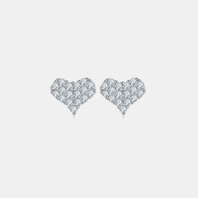 Sparkling Heart Studs - 925 Silver Moissanite Earrings