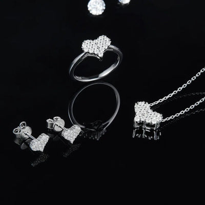 Sparkling Heart Studs - 925 Silver Moissanite Earrings