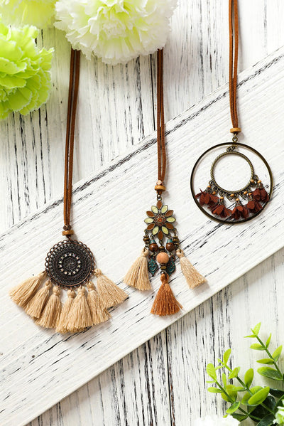 Multicolor 3pcs Bohemian Retro Tasseled Pendant Necklace - Style Chic Couture