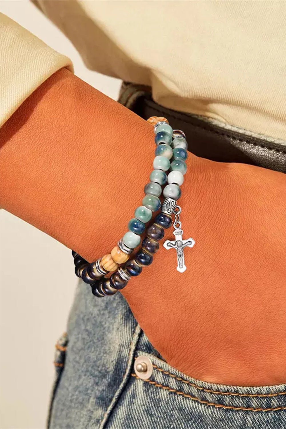Multicolor Double - Layered Cross Beading Bracelet - Style Chic Couture