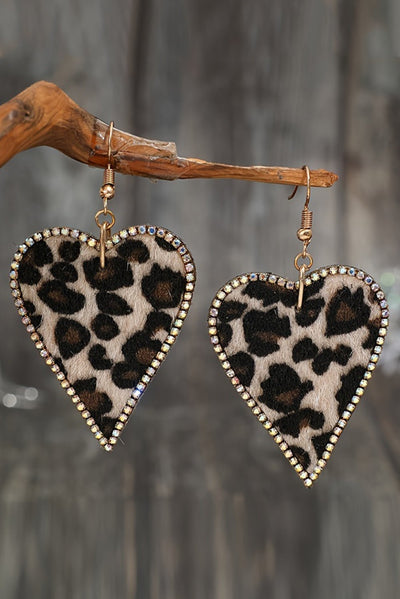 Multicolour Rhinestone Edge Leopard Print Heart Shape Earrings - Style Chic Couture