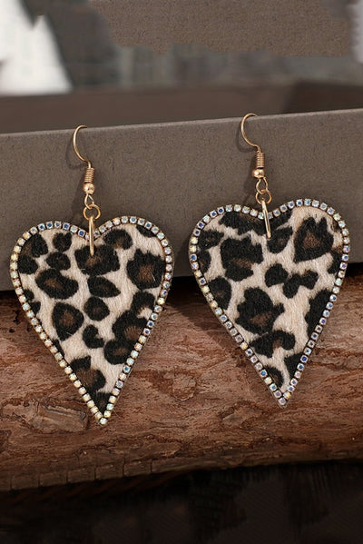 Multicolour Rhinestone Edge Leopard Print Heart Shape Earrings - Style Chic Couture