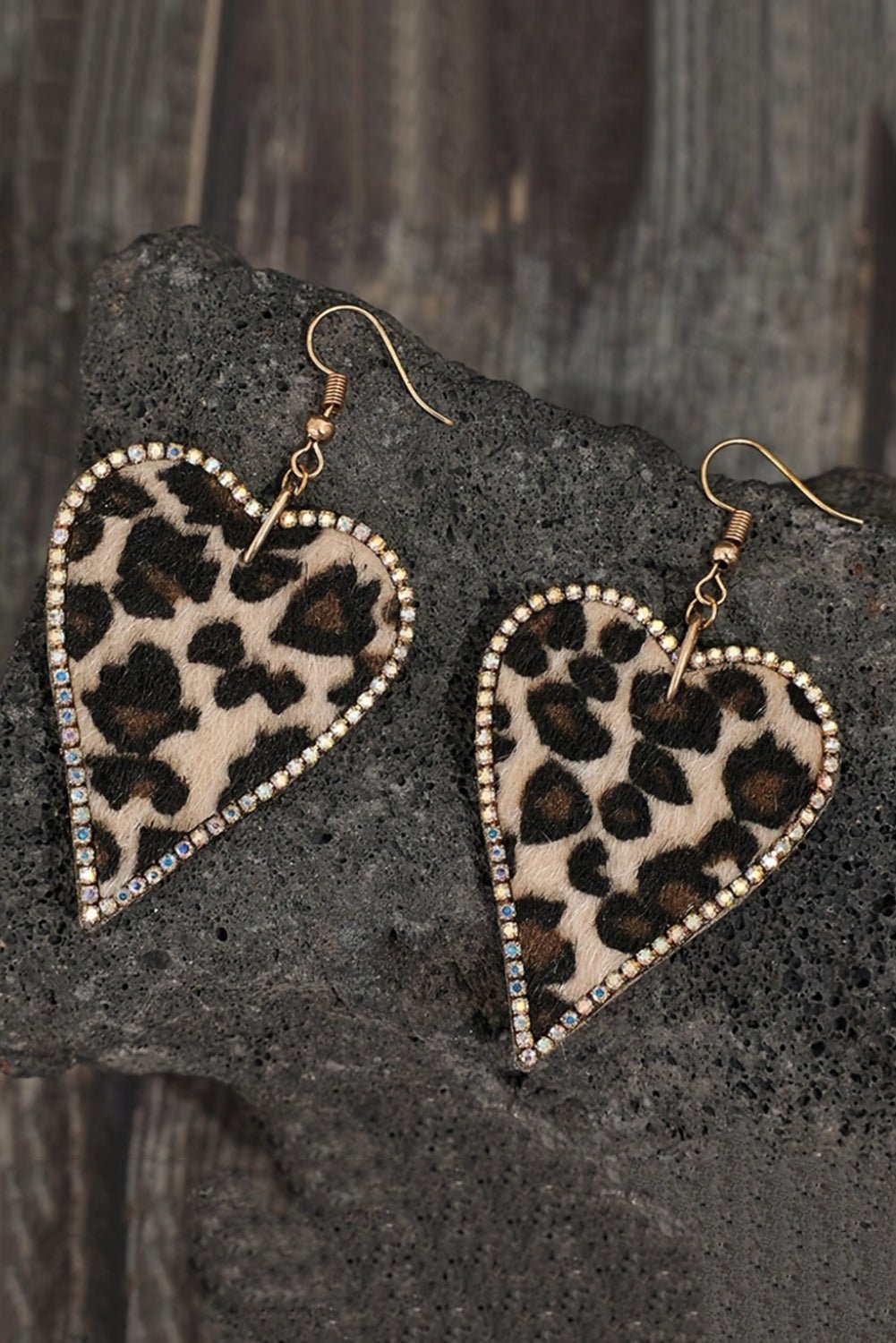 Multicolour Rhinestone Edge Leopard Print Heart Shape Earrings - Style Chic Couture