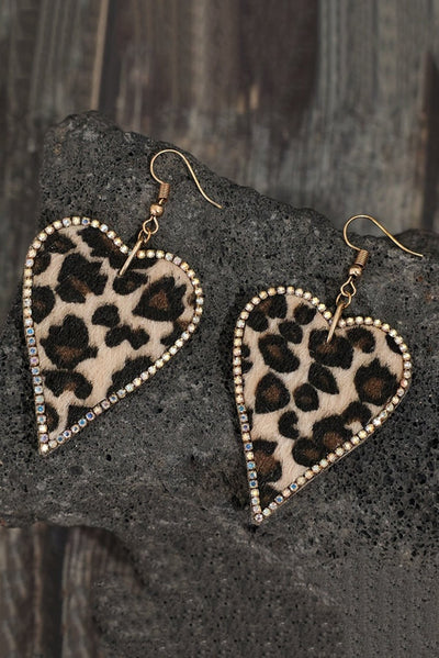 Multicolour Rhinestone Edge Leopard Print Heart Shape Earrings - Style Chic Couture