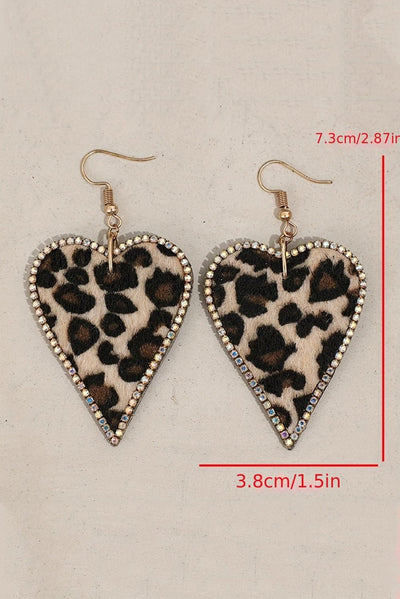 Multicolour Rhinestone Edge Leopard Print Heart Shape Earrings - Style Chic Couture