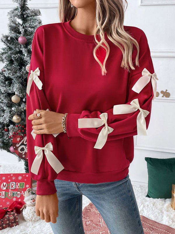 New Round Neck Bow Red Blouse - Style Chic Couture