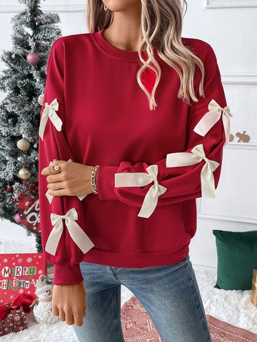 New Round Neck Bow Red Blouse - Style Chic Couture
