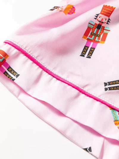 Nutcracker Print Pajama Set with Contrast Trim