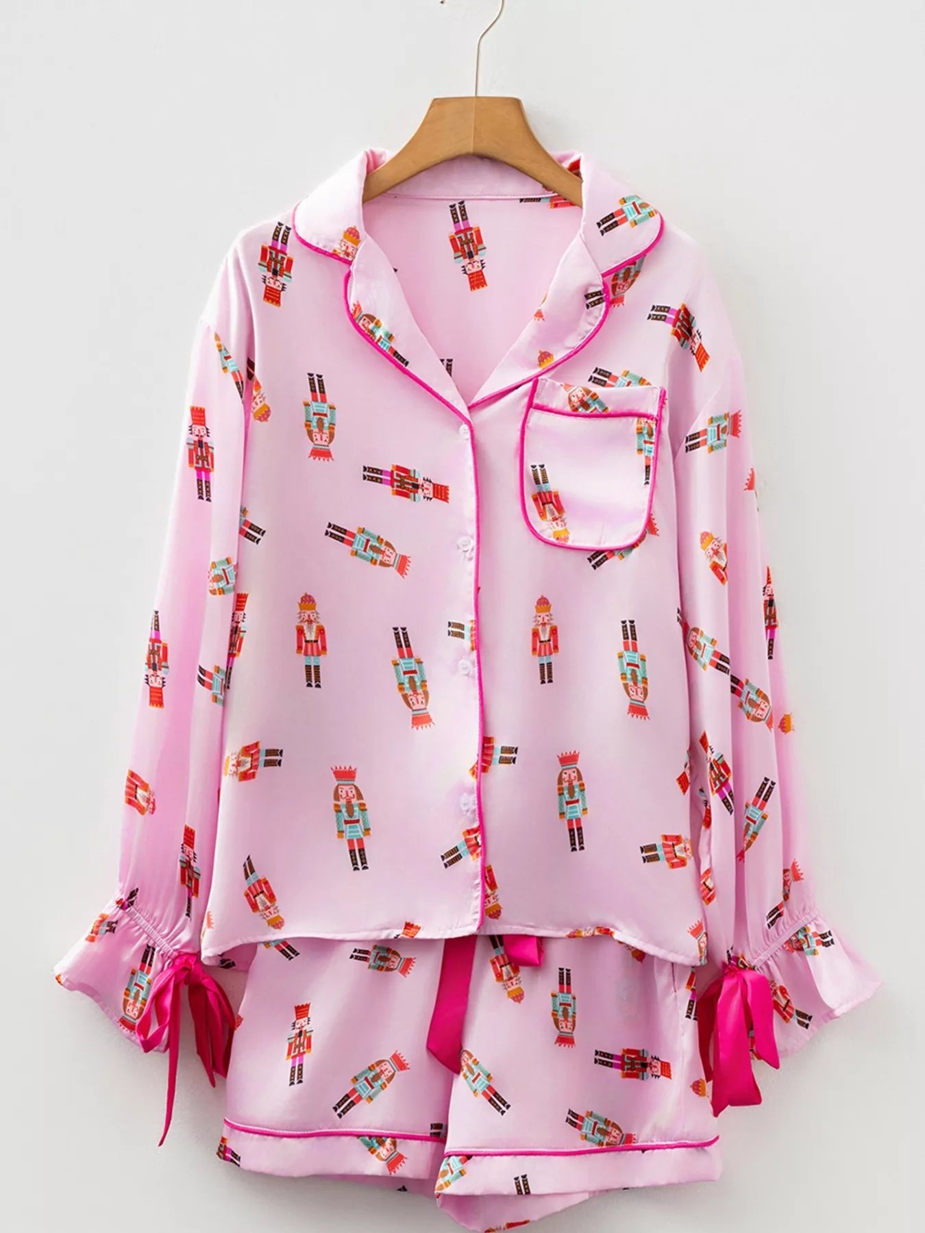 Nutcracker Print Pajama Set with Contrast Trim