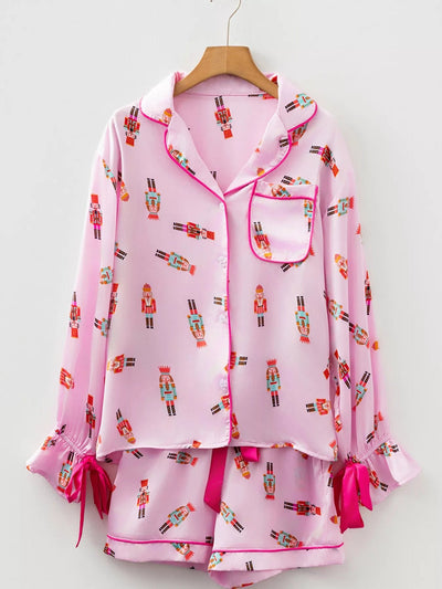 Nutcracker Print Pajama Set with Contrast Trim