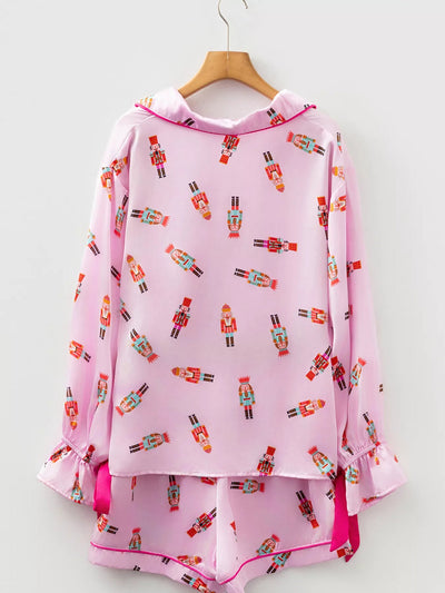 Nutcracker Print Pajama Set with Contrast Trim