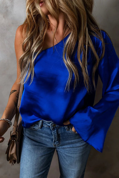 One Shoulder Long Sleeve Blouse - Style Chic Couture