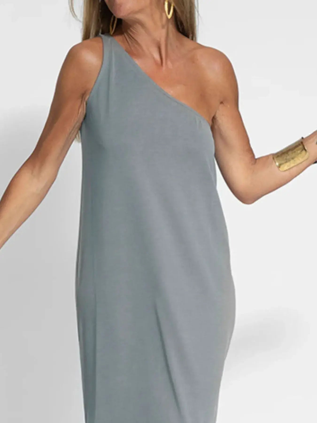 One - Shoulder Maxi Dress with Side Slit - Style Chic Couture