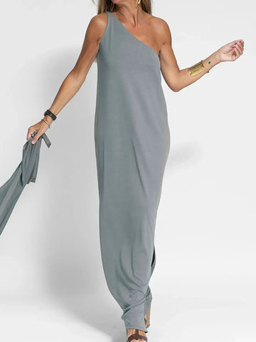 One-Shoulder Maxi Dress with Side Slit