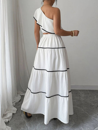 One - Shoulder Ruffle Top and Skirt Two - Piece Set - Style Chic Couture