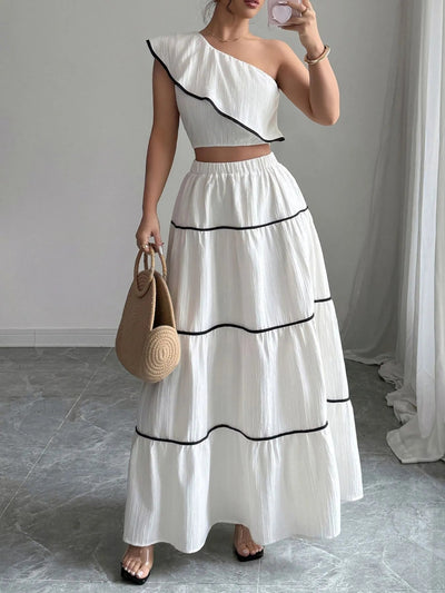 One - Shoulder Ruffle Top and Skirt Two - Piece Set - Style Chic Couture