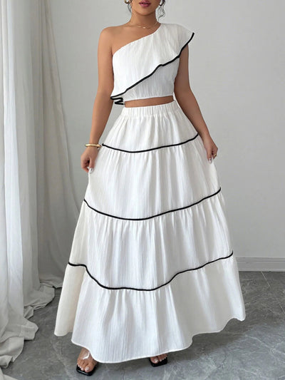 One - Shoulder Ruffle Top and Skirt Two - Piece Set - Style Chic Couture