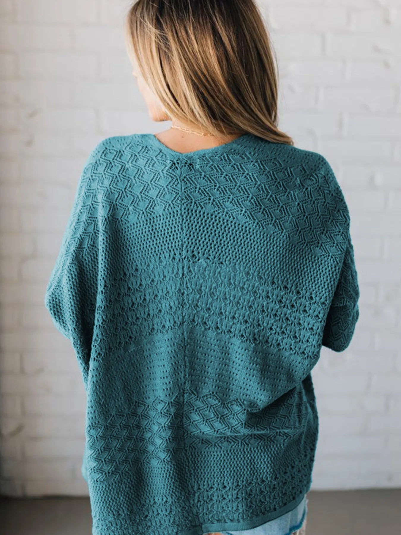 Open Front Knitted Cardigan with Eyelet Details - Style Chic Couture