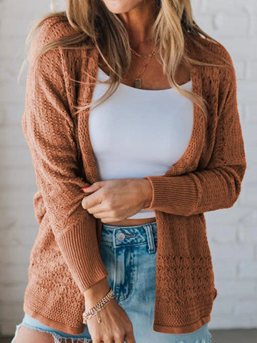 Open Front Knitted Cardigan with Eyelet Details