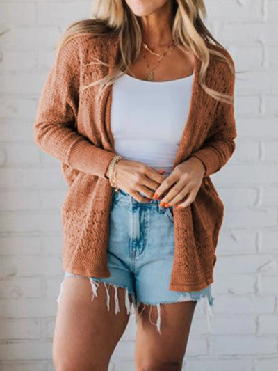 Open Front Knitted Cardigan with Eyelet Details - Style Chic Couture