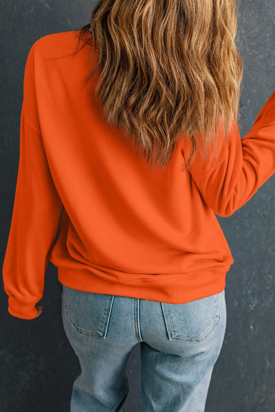 Orange Sequin Halloween Ghost Patched Drop Shoulder Sweatshirt - Style Chic Couture