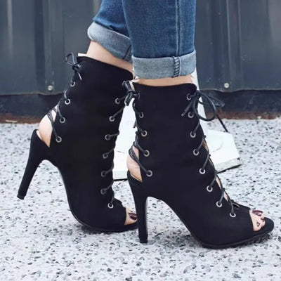 Peep Toe Lace - Up High Heel Boots - Style Chic Couture