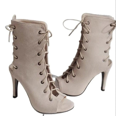Peep Toe Lace - Up High Heel Boots - Style Chic Couture