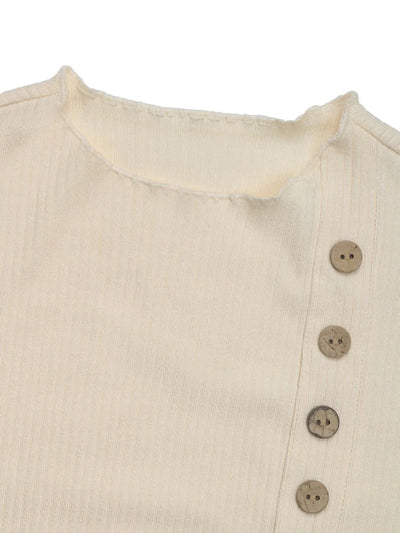 Perfee Decorative Button Round Neck Long Sleeve Bodysuit - Style Chic Couture