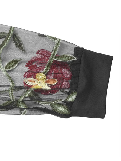 Perfee Embroidered V - Neck Long Sleeve Bodysuit - Style Chic Couture