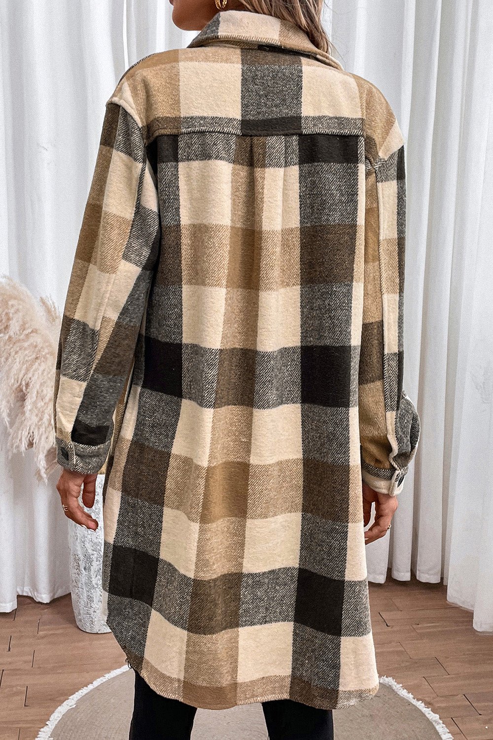 Plaid Button Down Longline Coat - Style Chic Couture