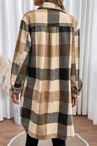 Plaid Button Down Longline Coat - Style Chic Couture