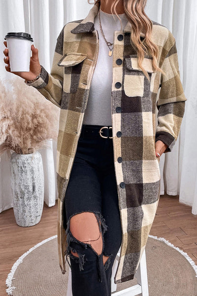 Plaid Button Down Longline Coat - Style Chic Couture