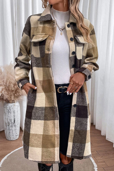 Plaid Button Down Longline Coat - Style Chic Couture