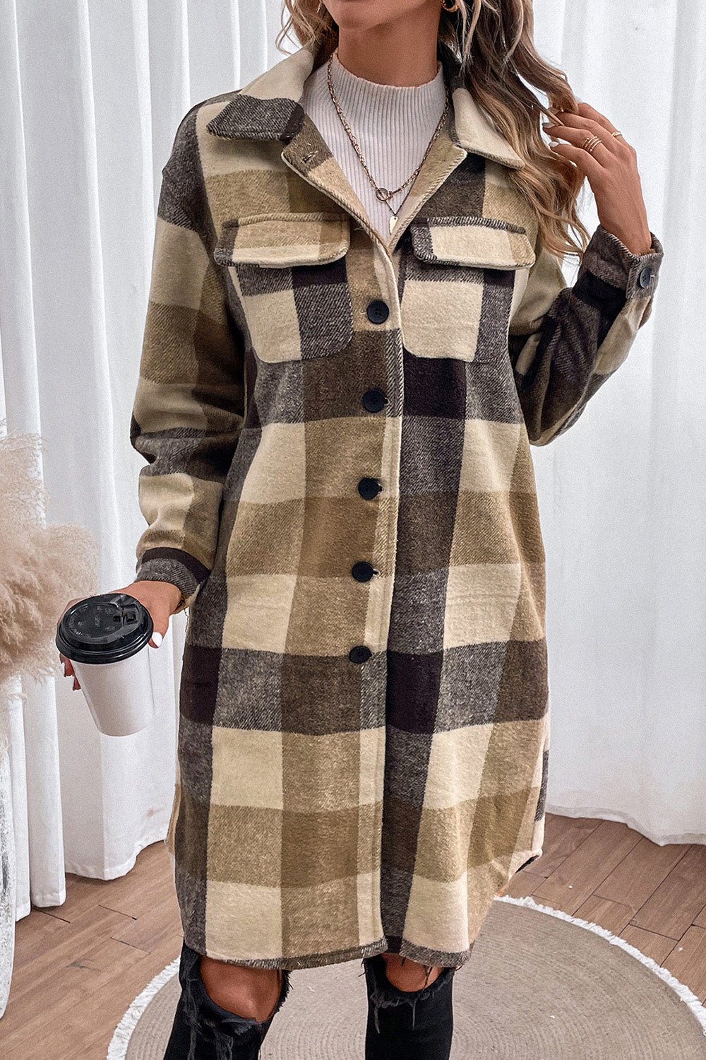 Plaid Button Down Longline Coat - Style Chic Couture