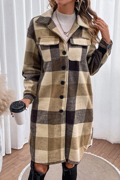 Plaid Button Down Longline Coat - Style Chic Couture