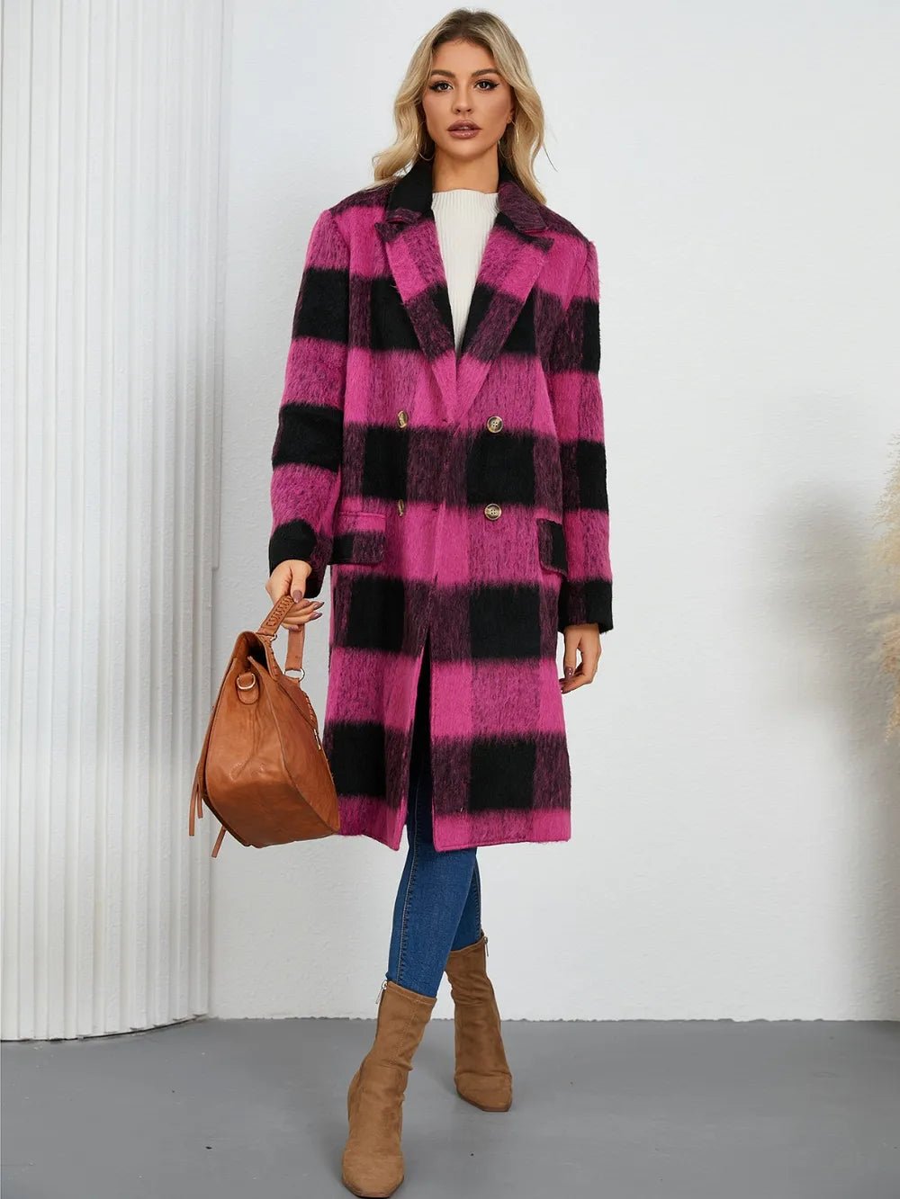Chic Plaid Double-Breasted Coat- Style Chic Couture