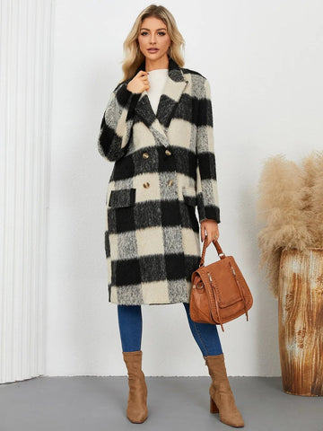 Chic Plaid Double-Breasted Coat