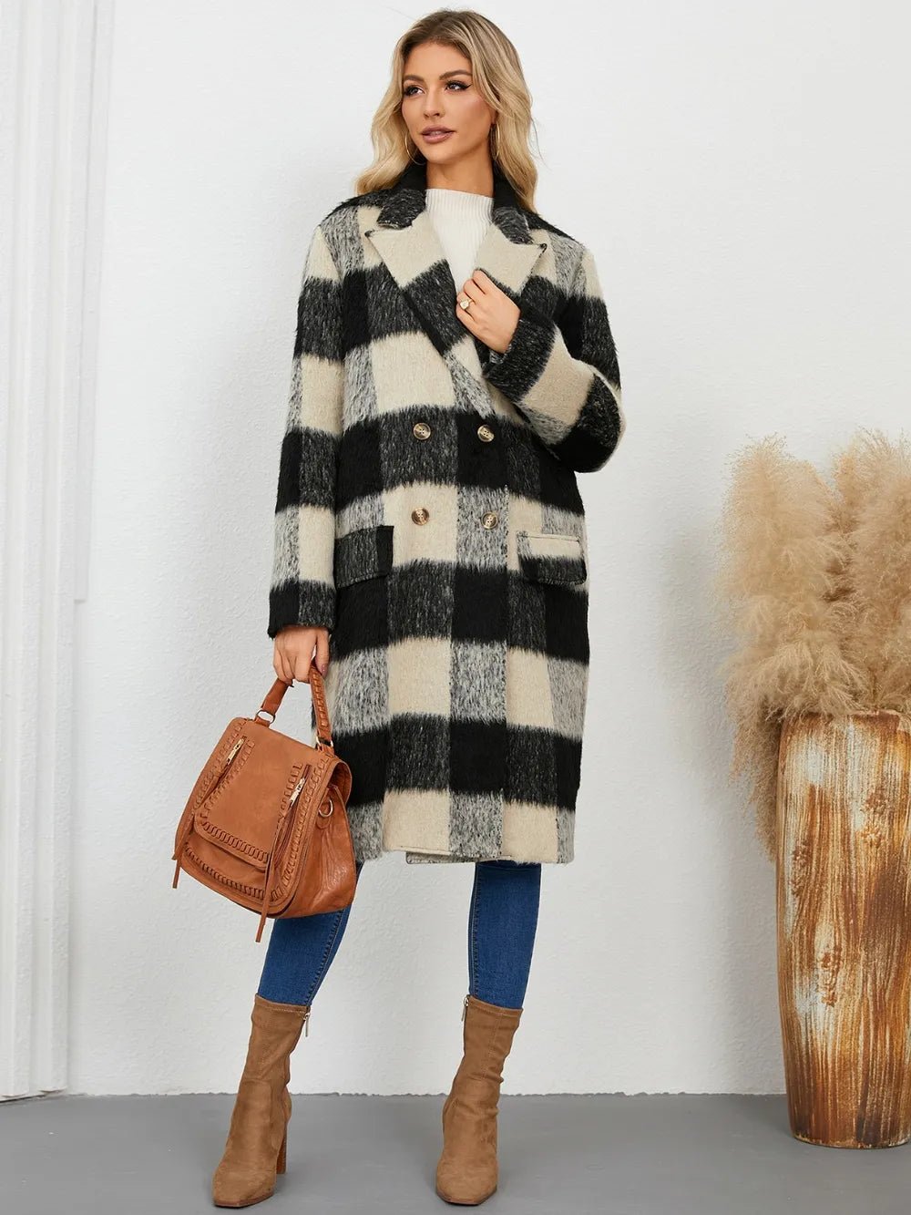 Chic Plaid Double-Breasted Coat - Style Chic Couture