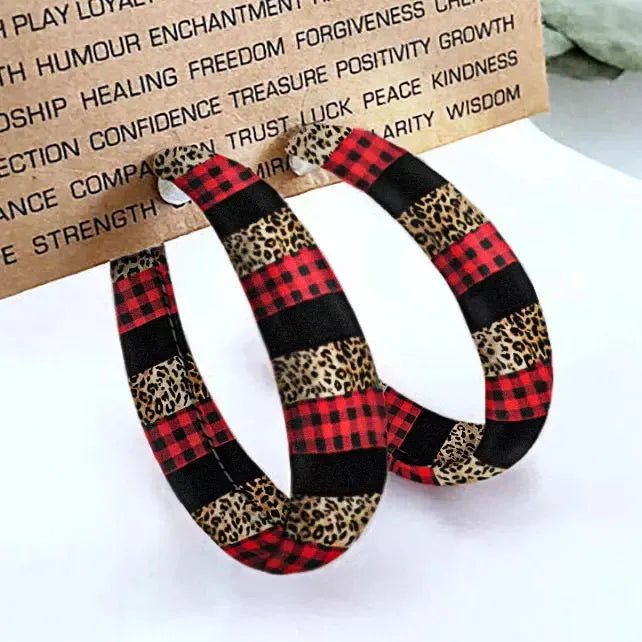 Plaid PU Leather Hoop Earrings - Style Chic Couture