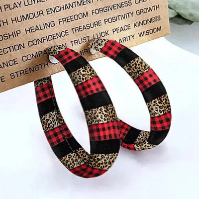 Plaid PU Leather Hoop Earrings - Style Chic Couture