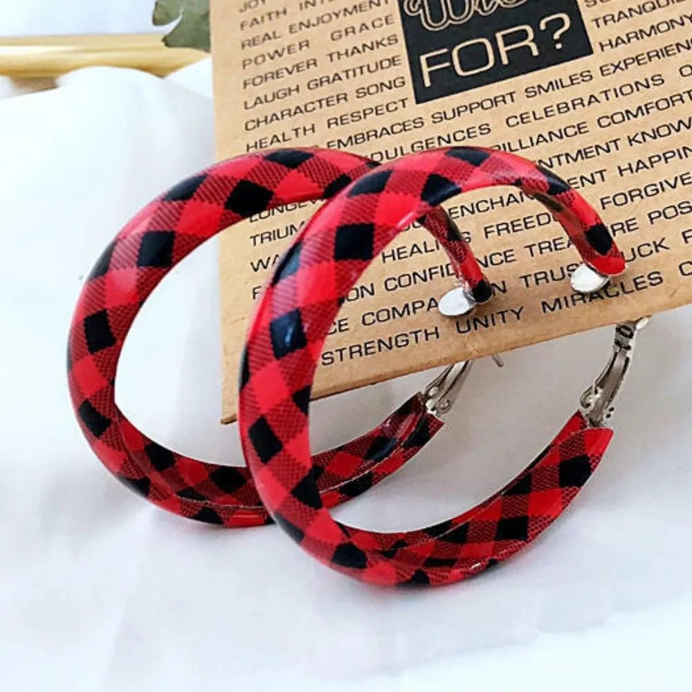 Plaid PU Leather Hoop Earrings - Style Chic Couture