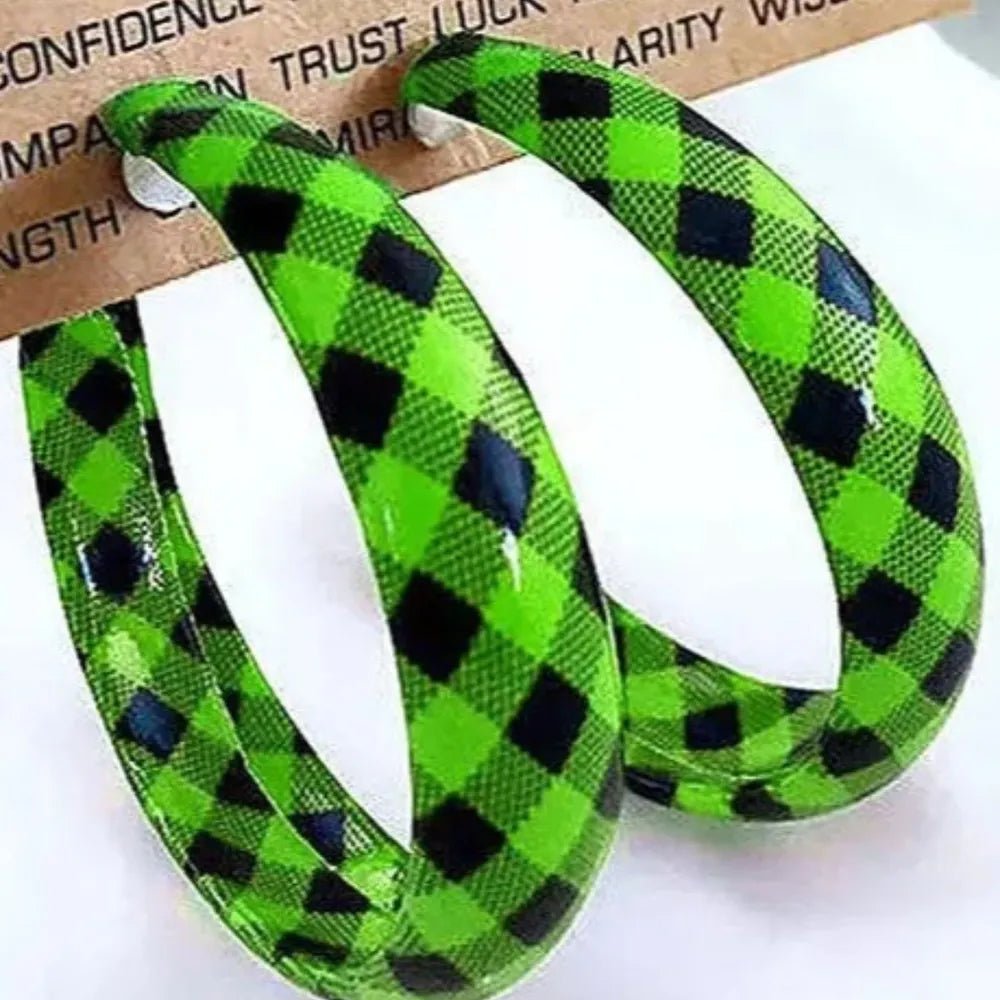 Plaid PU Leather Hoop Earrings - Style Chic Couture