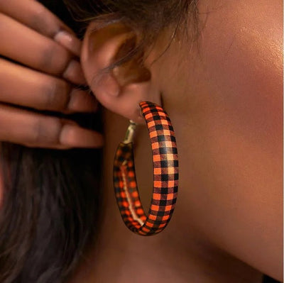 Plaid PU Leather Hoop Earrings - Style Chic Couture
