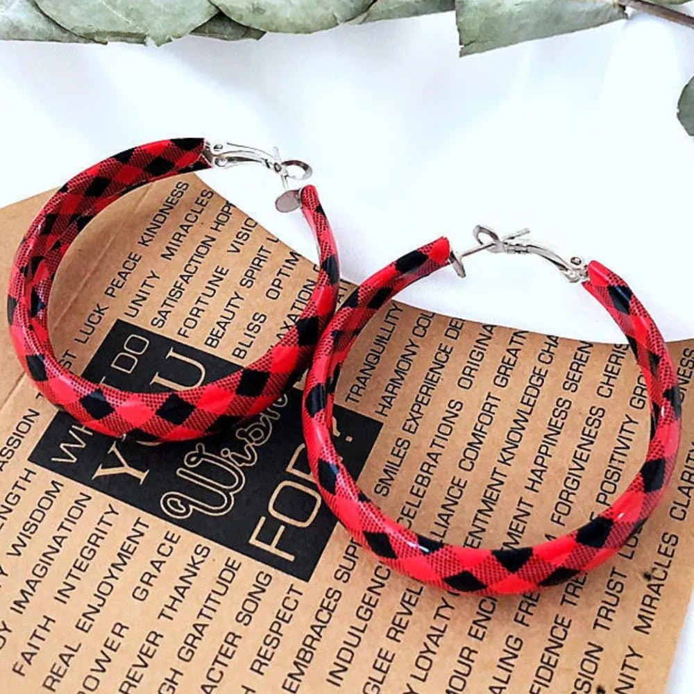 Plaid PU Leather Hoop Earrings - Style Chic Couture