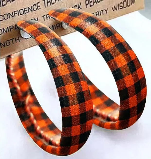 Plaid PU Leather Hoop Earrings - Style Chic Couture