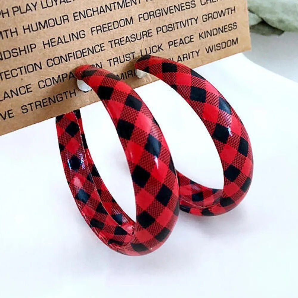 Plaid PU Leather Hoop Earrings - Style Chic Couture