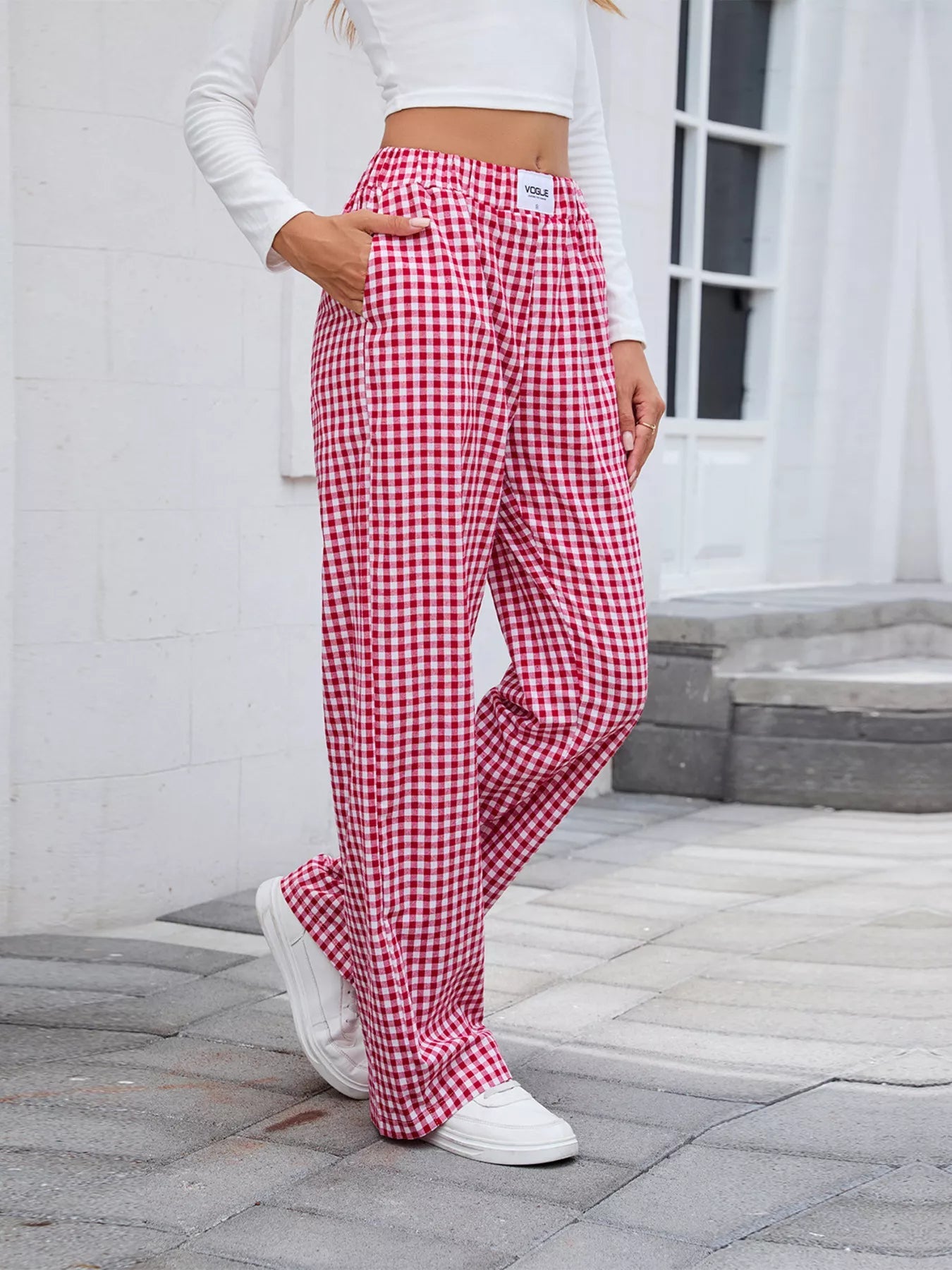 Plaid Wide Leg Casual Pants - Style Chic Couture