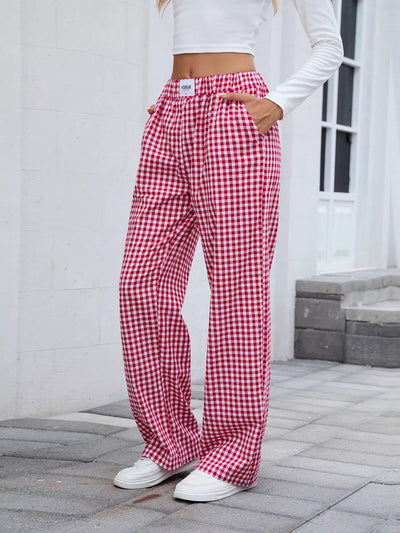 Plaid Wide Leg Casual Pants - Style Chic Couture