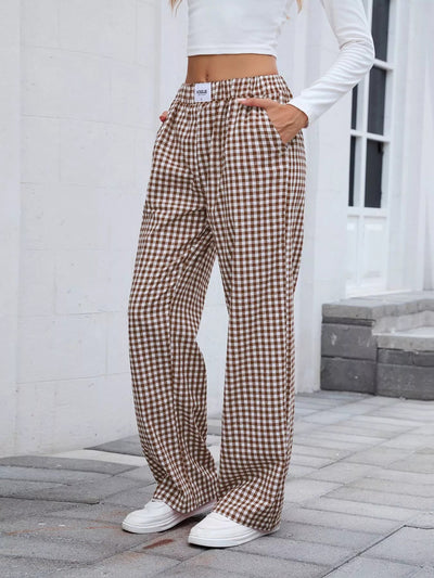 Plaid Wide Leg Casual Pants - Style Chic Couture