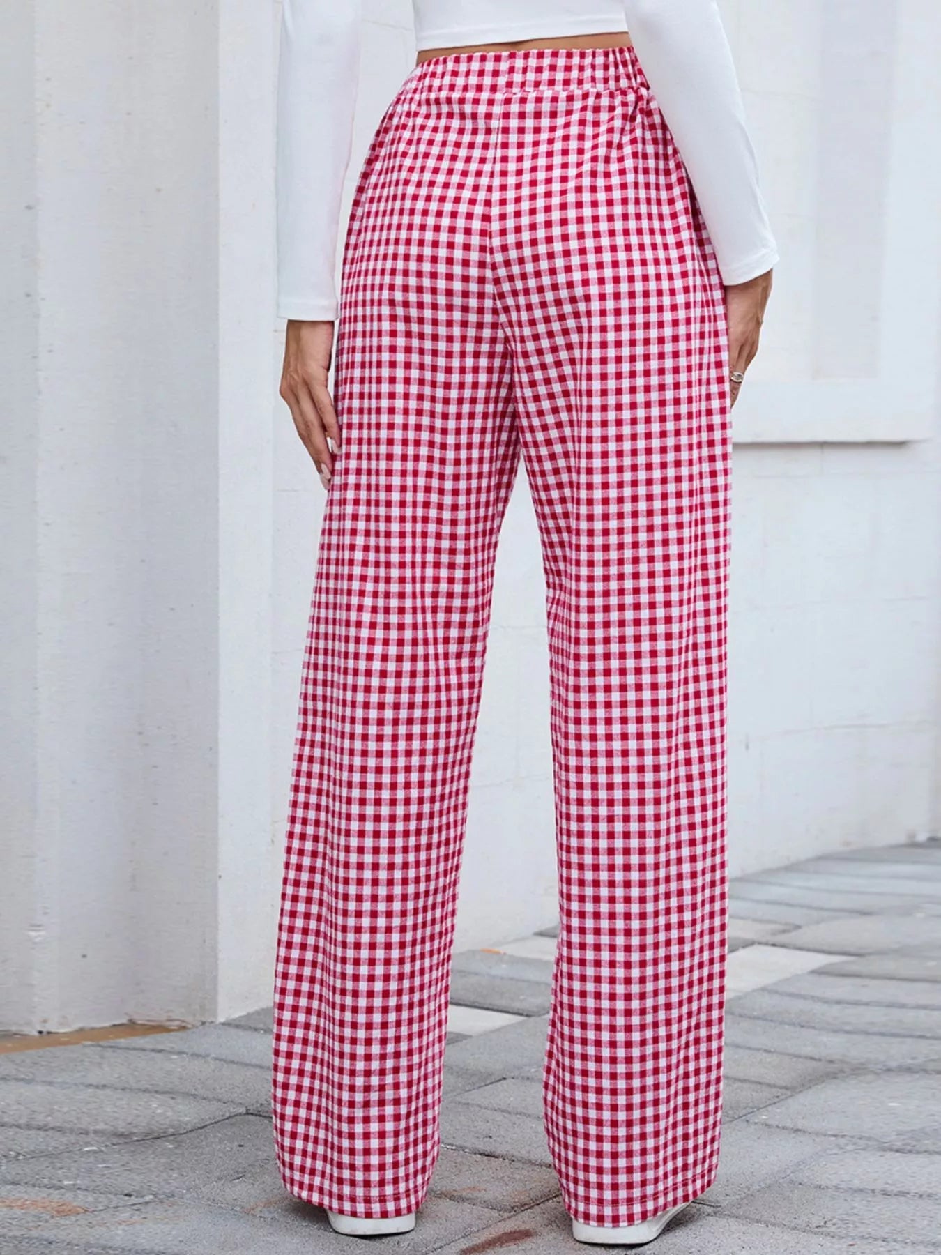 Plaid Wide Leg Casual Pants - Style Chic Couture